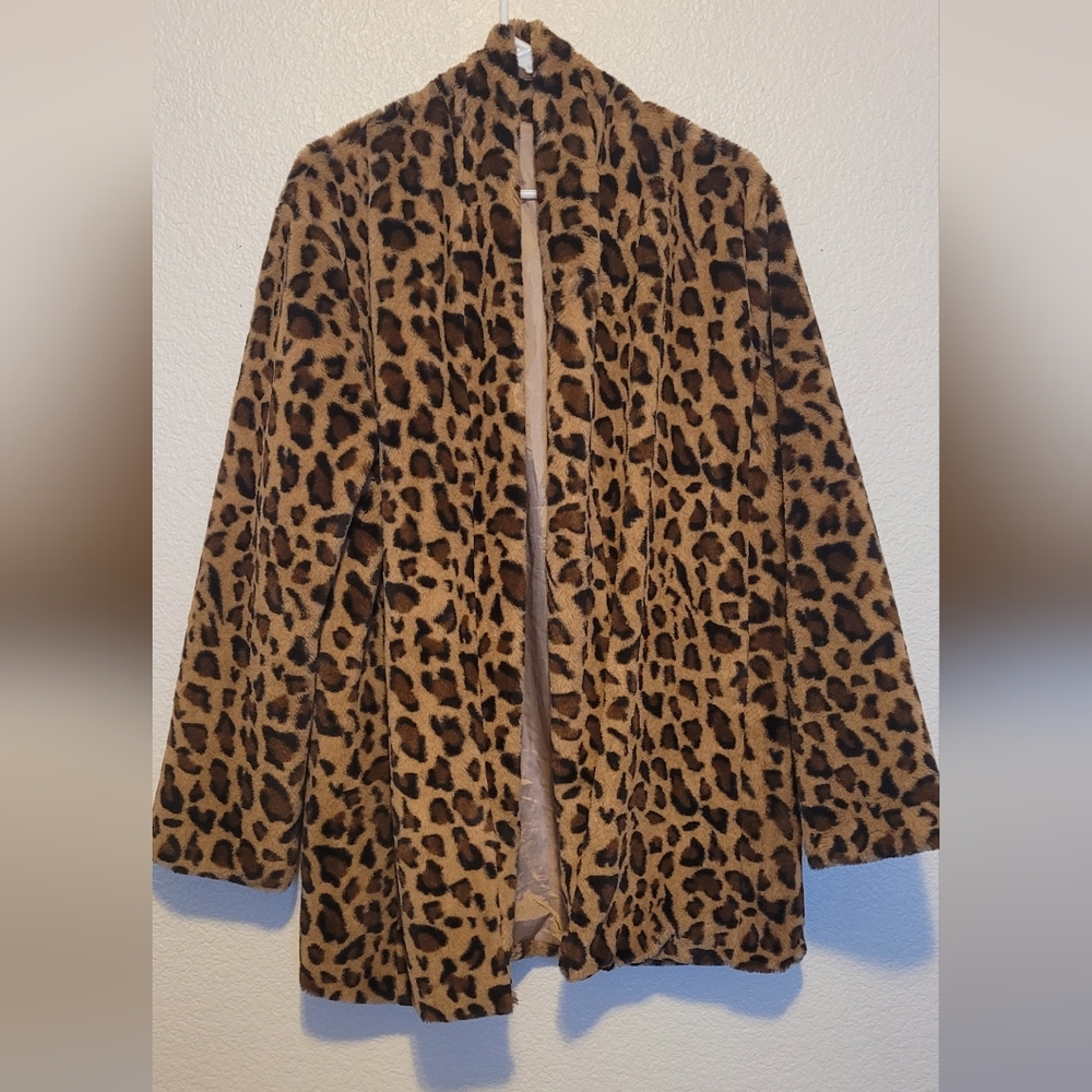 Leopard Print Open Front Jacket - Tan and Black